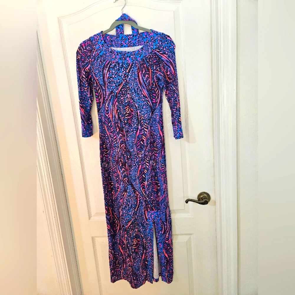 NWOT Lilly Pulitzer Blue Pink Leopard Palm Maxi Dress Size XXS